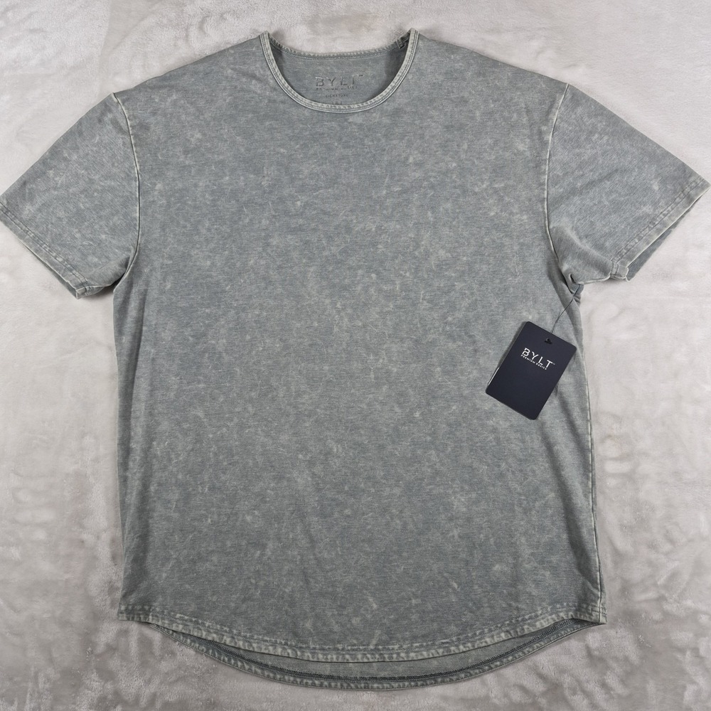 BYLT Drop Cut Shirt Men's XL Gray Blue Faded Short Sleeve Comfort Crewneck NWT